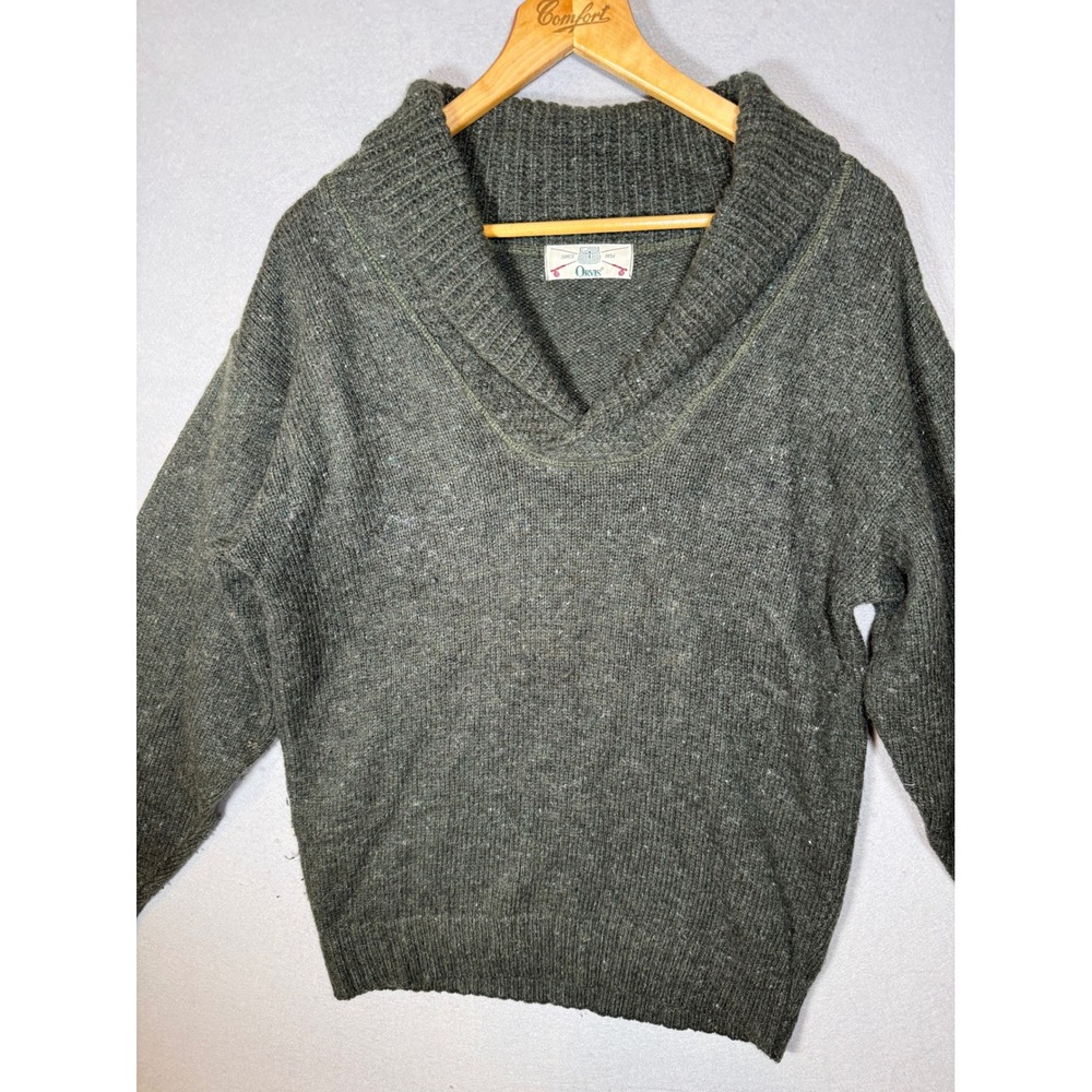 Vintage 90's Orvis Men Shawl Collar Sweater Green Marl Heavy Knit Pullover Large